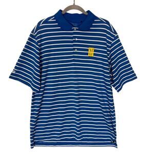 University of Tulsa Ping Polo Shirt Mens L Blue White Striped Logo Short Sleeve